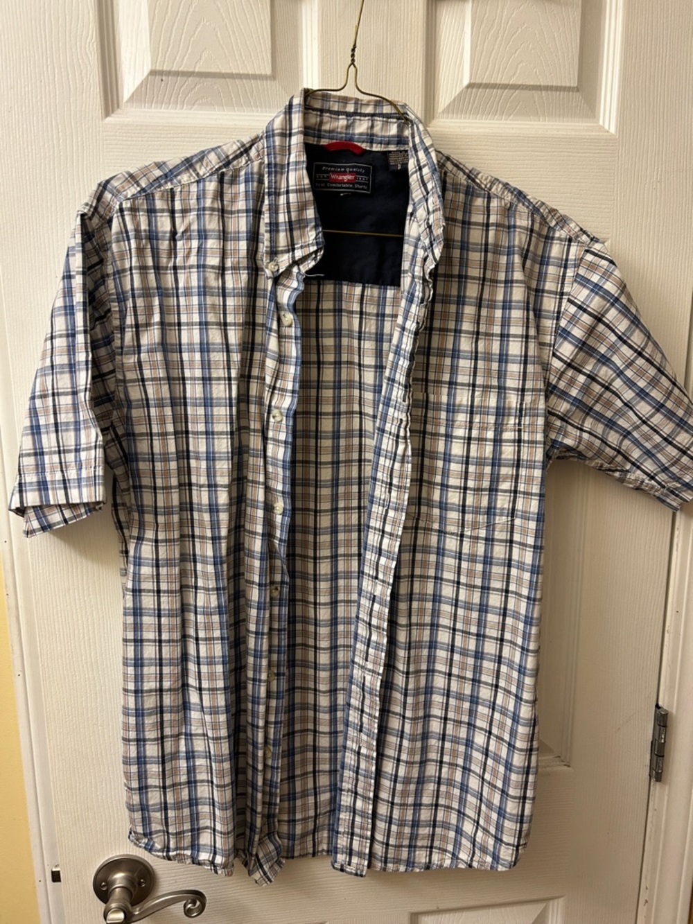 Men's Short-Sleeve Plaid Button-Down Shirt - Blue/Cream
